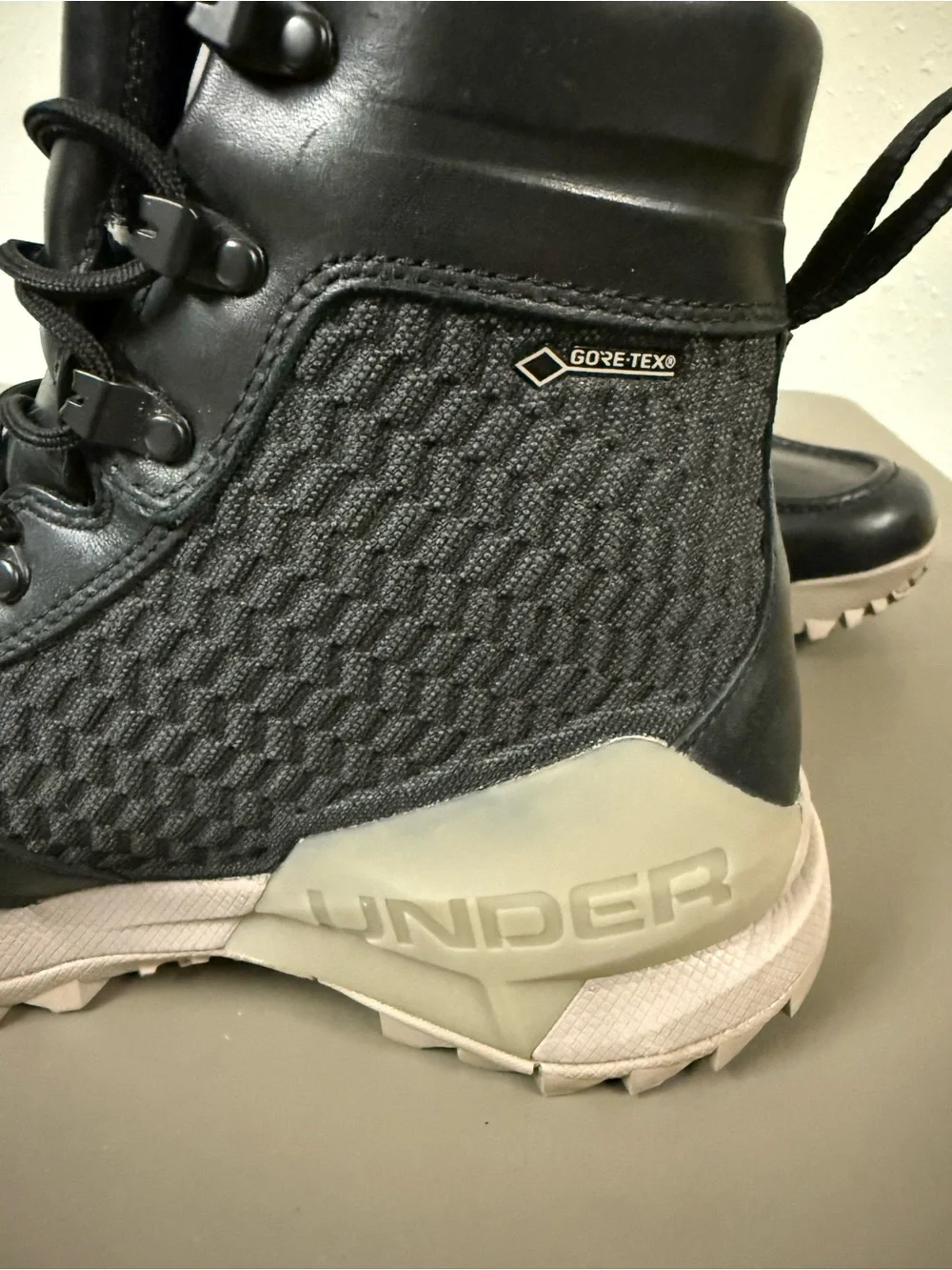 Under Armour Men's Black Leather Boot with Anafoam, Goretex, & Vibram soles